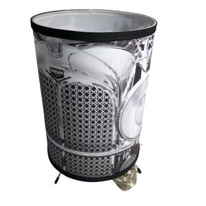 Lamp-In-A-Box Vintage Car Pattern Black & White Silver Lamp, 12" tall